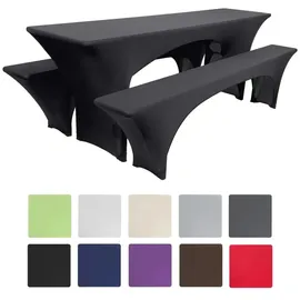 Beautissu Victoria Biertischhusse 70cm Stretch Schwarz, 3tlg
