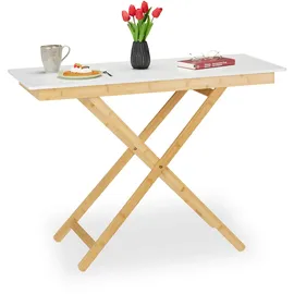 Relaxdays Klapptisch Bambus höhenverstellbar, Weiß,Hellbraun