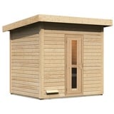 Woodfeeling Karibu Gartensauna Saunahaus Hytti 3 Energiesparende Saunatür Ohne Ofen inkl. 8-teiligem gratis Zubehörpaket (Gesamtwert 191,92€)