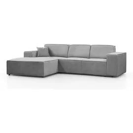 beautysofa Ecksofa PEDRO L Hellgrau, 267x170 cm, Sofa L-form Breite Ottomane links, ohne Schlaffunktion - Hellgrau