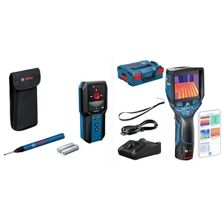Bosch Professional Ortungsgerät GMS 120-27 (Ortet nicht-magnetisches Metall, magnetisches Metall, Spannungsleitungen, Holz) & 12V System Wärmebildkamera GTC 400 C (–10 bis +400 °C, 160 x 120 Pixel)