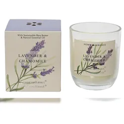 Decoris Duftkerze im Glas 9cm Wachskerze mit Lavendel Kamille Duft als Entspannung Geschenk für Frauen Aroma Kerze Wachs Tischkerze Uni Creme Weiß