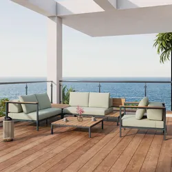 Loungegarnitur Chiara Grün Outdoorstoff/Metall +Abdeckung