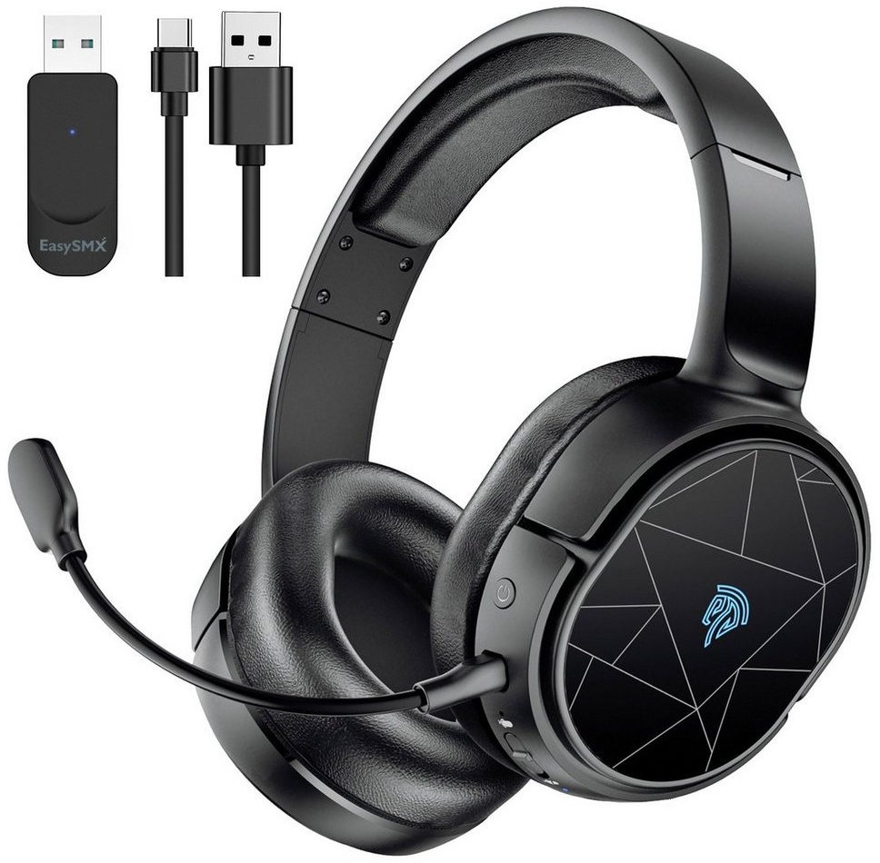 Powerwill Gaming Headset 2.4GHz/Bluetooth PC Wireless Kopfhörer Kopfhörer (Bluetooth+2.4g, Mikrofon mit Geräuschunterdrückung, RGB-Lichteffekt mit Farbverlauf, ansteckbares Mikrofon, Mikrofon, Bluetooth, für PS4/PS5/Switch/Steam Deck/Smartphone mit abnehmbarem Mikrofon) schwarz
