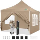 COBIZI Faltpavillon 3x3, Pavillon 3x3 Wasserdicht Stabil Winterfest, Faltbar Partyzelt mit 4 Seitenwänden & 4 Sandsack Pop up Gartenpavillon UV-Schutz 50+ für Hochzeiten, Freien, Khaki