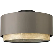 EGLO Deckenlampe Marchena, runde Deckenleuchte aus schwarzem Stahl, Holz und Stoff in Cappucchino, bündige Textil Wohnzimmerlampe, Lampe Decke Wohnzimmer, E27 Fassung