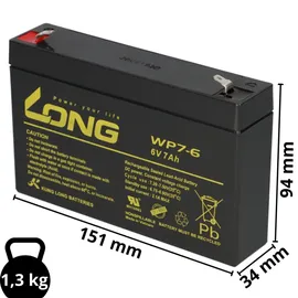 KungLong AGM BLEI AKKU BATTERIE 6V 7Ah kompatibel für USV BLEIGEL GEL 7,2Ah + LADEGERÄT