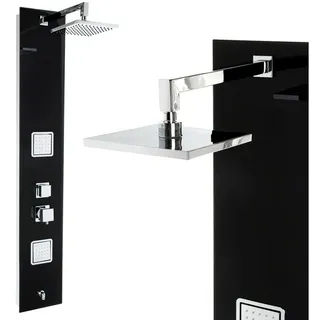 DEKO VERTRIEB BAYERN Brausegarnitur Premium Duschpaneel schwarzes Glas 150cm Multi Funktionen