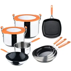 San Ignacio - Kochgeschirr Ø16/20/24 cm mit Pfannenset und Grill 28 cm aus geschmiedetem Aluminium, geeignet für Induktion