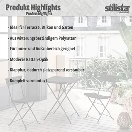 Stilista Bistroset 3tlg Rattan Balkonset Möbelset Gartenmöbel Lounge Sitzgruppe Tisch - Schwarz