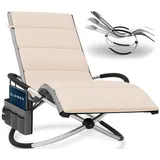 eloneo Schaukelliege Outdoor mit Tasche und Auflage, Relaxliege bis 180 kg Belastbarkeit, Schaukelsessel Outdoor, Liegestuhl wetterfest, Sonnenliege für Garten und Balkon, graukariert/Creme