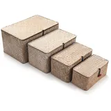 Seegras Aufbewahrungskorb mit Deckel, 4er Set – Rechteckige geflochtene Körbe aus Naturmaterial, Aufbewahrungsboxen in Weiß, dekorative Rattanstil Körbe