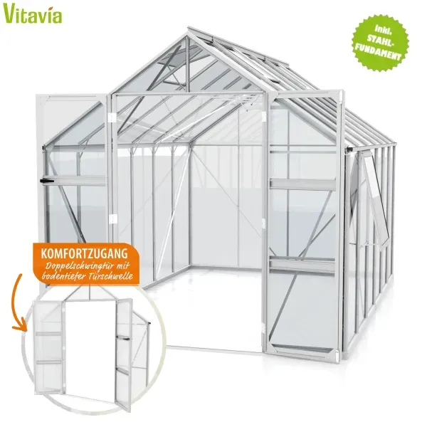 Vitavia Gewächshaus Olymp 9900 257x386cm ESG Glas eloxiert + Fundamentsrahmen