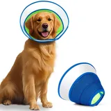Halskrause Hund Weich, Hundekragen Leckschutz mit PVC, Schutzhalsband Katze, Kegelhalsbänder, Verstellbar Genesungshalsband, Leicht Halskrausen für Hunde, Haustier Elisabethanischer, Grün & Blau, XXL