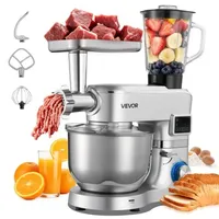 Multifunktionale Küchenmaschine Elektrisch 1500 W Mit Edelstahlschüssel (5,7 L) & Mixbecher (1,5 L), Knetmaschine Teigmixer Mit 6+p Geschwindigkeiten & Knethaken & Schneebesen & Rührbesen