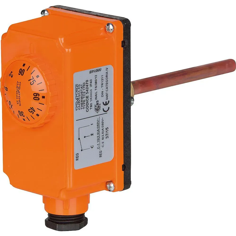 Tauchthermostat IMIT TC2 mit Außenskala und DN 15 (1/2'') für 0 bis 90 °C, Länge 150 mm