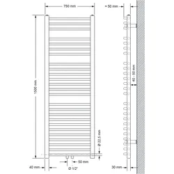 Badheizkörper Sahara 750x1500 mm Anthrazit gebogen mit Mittelanschluss und Boden Anschlussgarnitur