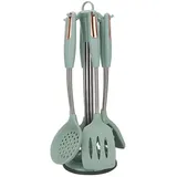 Küchenhelfer Set 7-teiliges Silikon Küchen Küchenutensilien Set Kochset Hitzebeständig Mit Aufhängehalterung Spatel-Set Kochbesteck Set Bpa Frei Küchengeschirr Set Silikon Spülmaschinenfest ,Green