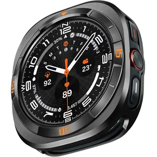 Amizee Numerisch Metall Schutzhülle Kompatibel für Samsung Galaxy Watch Ultra/Ultra 2 47mm, Zerklüftet Bumper Rahmen Schützend Schutzhülle für Galaxy Watch 7/8 Ultra, Numerisch-Schwarz/Orange