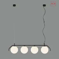ACB Pendelleuchte MAUI, 4-flammig, Kugel: Ø 15,0 cm, 4 x E27 LED, 60W, IP20, IK00, schwarz/opal ACB-C81634N