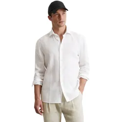 Langarmhemd MARC O'POLO "aus reinem Leinen", Herren, Gr. S, Normalgrößen, weiß, Obermaterial: 100% Leinen, unifarben, casual, figurbetont normal, Langarm Doppelmanschette, Hemden