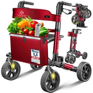 Kesser Leichtgewicht Rollator faltbar mit Sitz rot Gehhilfe