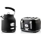 Westinghouse Retro Frühstücks-Set schwarz 2-tlg. mit 4-Schlitz Toaster