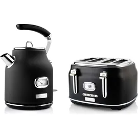 Westinghouse Retro Frühstücks-Set schwarz 2-tlg. mit 4-Schlitz Toaster