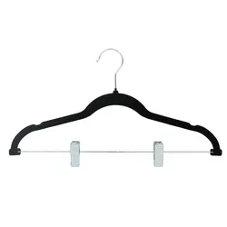 SVITA 10er Set Kleiderbügel Hosenbügel mit Clips und Samt-Bezug Schwarz