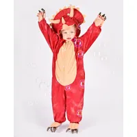 Dinosaurier Kostüm Einteiler 3-4 Jahre braun/grün Polyester - Den Goda Fen Triceratops - Kapuze mit Hörnern, Frontreißverschluss