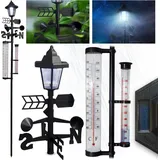 Wetterstation SWS29, 158 cm, Garten Regenmesser, Thermometer, Solarlampe, Windrichtung