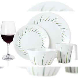 moritz Melamin Geschirr-Set 4 Personen Limon Design 16 Teilig + 4 Rotweingläser Tafelgeschirr Picknick BBQ Kochgeschirr