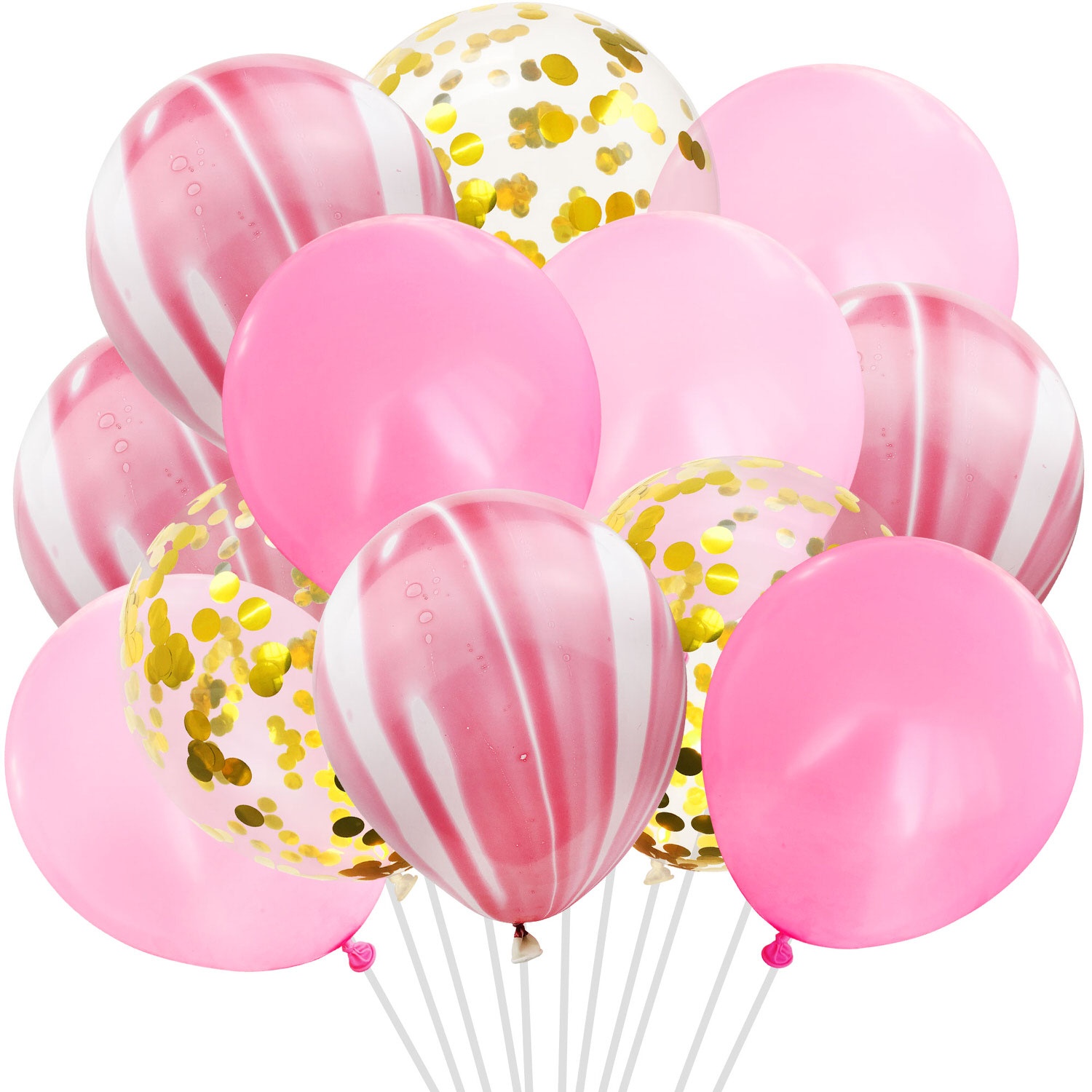 Konfetti Luftballon Set 12 Stk Deko Ballons für Geburtstag Party Hochzeit JGA Baby Shower rosa pink