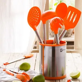 Bra Efficient Set mit 5 Küchenutensilien und Karussell Edelstahl Nylon Silikon 14,5 x 15 x 37,5 cm Orange