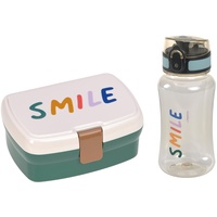 Lässig Brotdose & Trinkflasche Set - Lunch Set mit Lunchbox und Trinkflasche (460 ml)/Little Gang Smile milky/ocean green