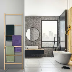 Relaxdays Handtuchleiter Holz, 6 Sprossen, Wäscheleiter Handtücher & Kleidung, HxB 170 x 55 cm, Badezimmer Leiter, natur