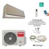 VIVAX H+ Design GOLD + 6 m Montageset Klimagerät Split Klimaanlage 3D Swing A+++