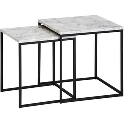 KADIMA DESIGN Design Beistelltisch 2er Set Marmor Optik Weiß, Couchtisch 2 teilig Tischgestell Schwarz, Kleine Wohnzimmertische, Moderne