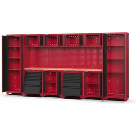 feistos Werkstattschrank Metall 396x46x198 cm Schwarz/Rot