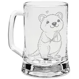 Mr. & Mrs. Panda Bierkrug Quokka Happy - Transparent - Geschenk, Gute Laune, Fotogravur Bierkru, Premium Glas, Hochwertige Gravur