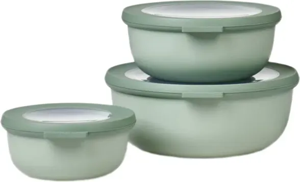 Mepal Cirqula Multischalen Set, rund, 3-teilig, mikrowellengeeignet, für Aufbewahrung, Kühl- & Gefrierschrank, 350 ml, 750 ml, 1250 ml, Nordisch Salbei
