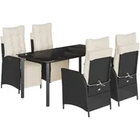 VidaXL 5-tlg. Garten-Essgruppe mit Kissen Schwarz Poly Rattan