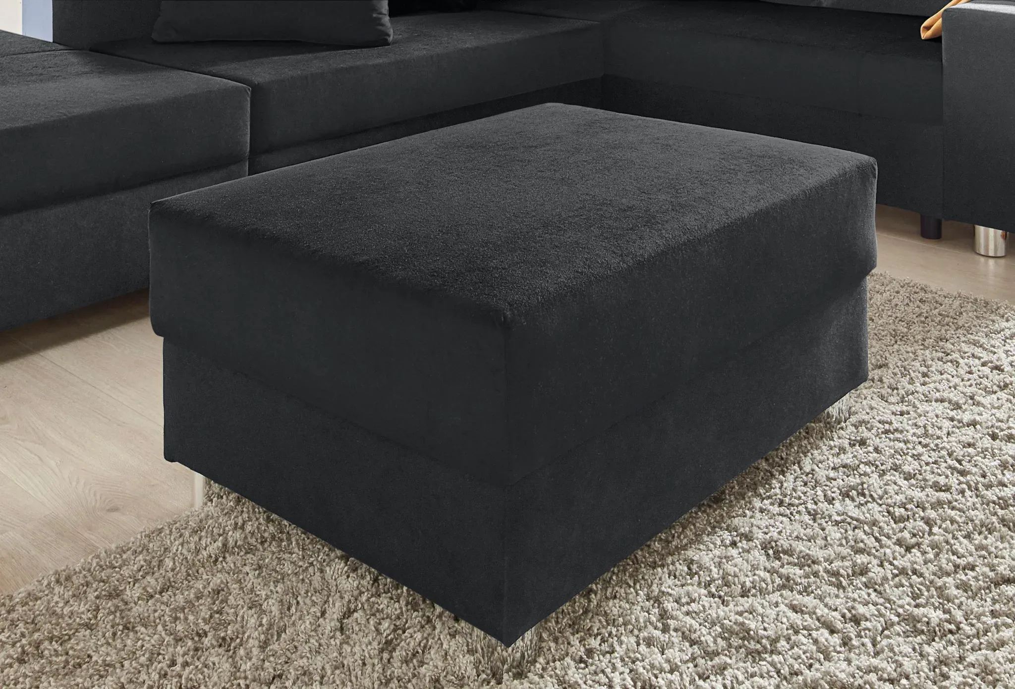 Hocker COLLECTION AB "Paris", schwarz, B:92cm H:42cm T:70cm, Microfaser PRIMABELLE (100% Polyester) / Struktur (100% Polyester), Kunstleder SOFTLUX / Struktur (100% Polyester), Microfaser PRIMABELLE (100% Polyester), Hocker, mit Federkern