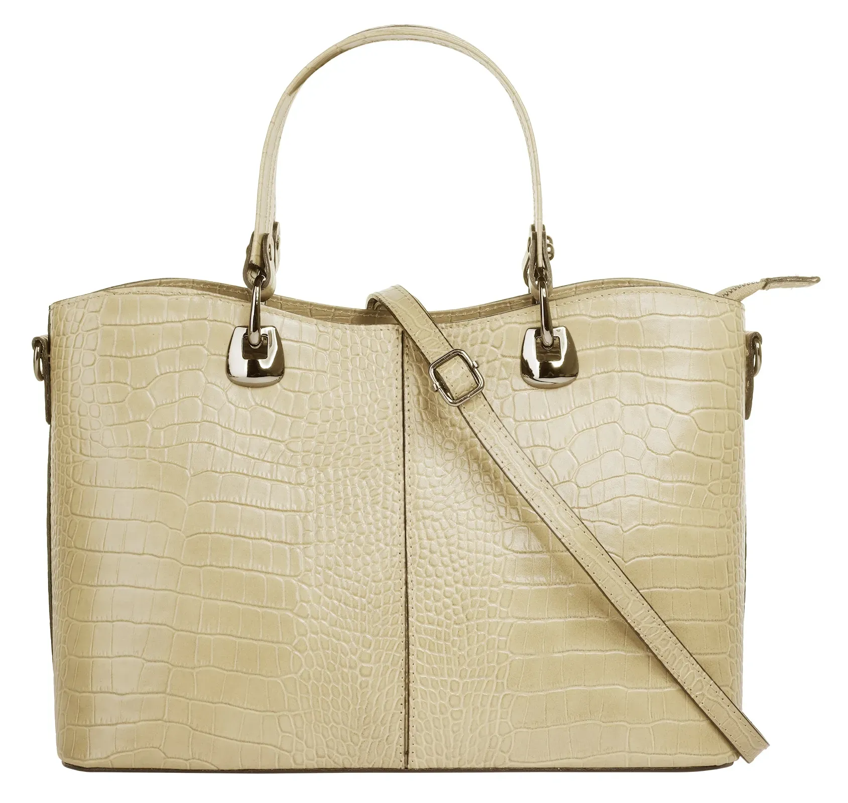 Henkeltasche CLUTY, Damen, Gr. B/H/T: 32cm x 22cm x 11cm onesize, beige, Leder, Reptilienprägung, Taschen, echt Leder, Made in Italy