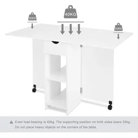 Mondeer Esstisch Klappbarer Küchentisch mit 1 Schublade und zwei Lagerregalkonsolen Esszimmertisch Kaffeetisch mit verstellbaren Füße - Weiß