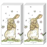 20 einzelne Taschentücher Ostern Liebevolle Hasenfamilie. 2 Packungen mit 10 einzelnen Papiertaschentücher bedruckt als Geschenk.