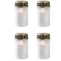 Fachhandel-Plus 4er Set Grablichter weiß, LED Kerze, Grabkerze, Ewiges Licht, Flackereffekt