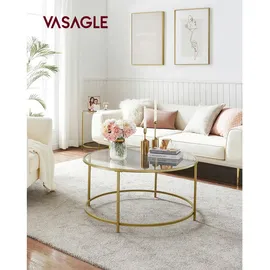 VASAGLE Runder Couchtisch Gold Glas 84 x 84 x 45,5 cm