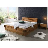 Balkenbett mit Schubkästen Zerreiche 180x200 tabacco geölt JANGALI #303