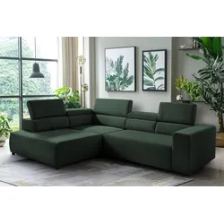 Ecksofa EXXPO - SOFA FASHION "VITTORIO", grün, B:308cm H:73cm T:203cm, Sofas, inkl. Kopfteil- und Sitztiefenverstellung, wahlweise mit Bettfunktion